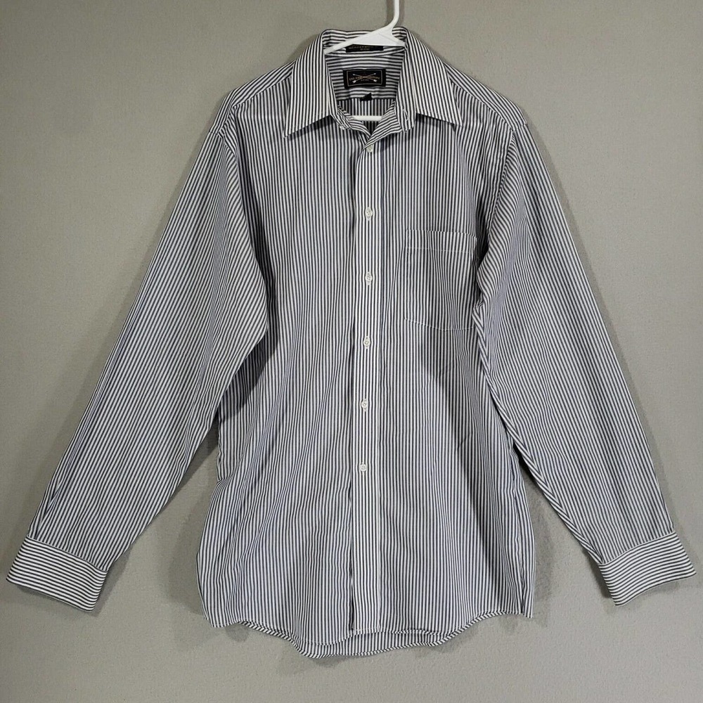 Arrow Shirt Mens 15.5 34 Blue Stripe Long Sleeve Button Up Lightweight Cotton...